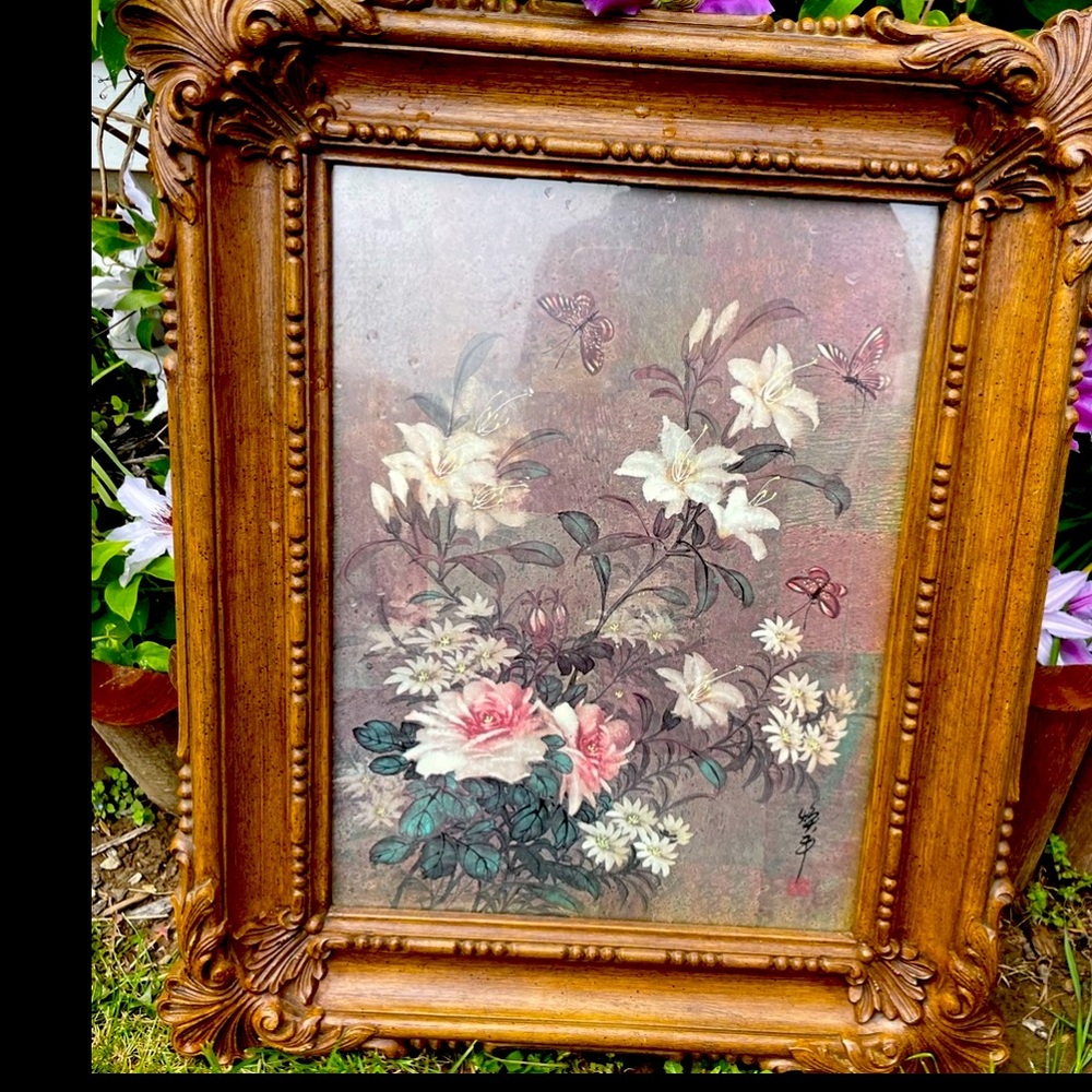 Vintage Homco Home Interior 1973 Floral Picture Syroco Flowers Wall Hanging